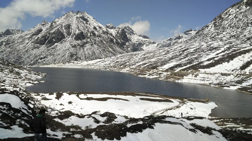 Snow on the peaks around Sela Lake at 13,700 feet in Arunachal Pradesh